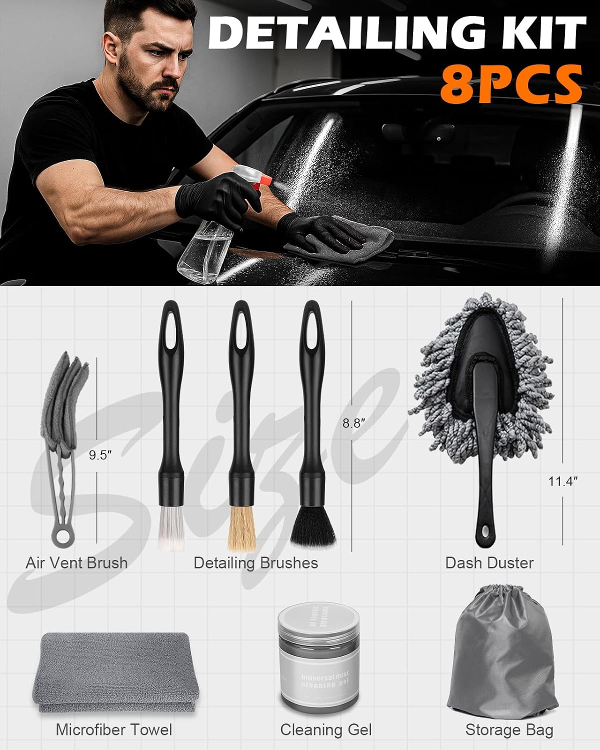 8PCS Car Interior Detailing Kit with Cleaning Gel
